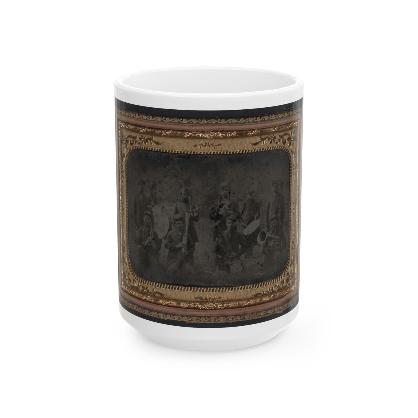 Ten Unidentified Soldiers That Form A Union Regimental Band With Saxhorns And Drums (U.S. Civil War) White Coffee Mug-15oz-The Sticker Space