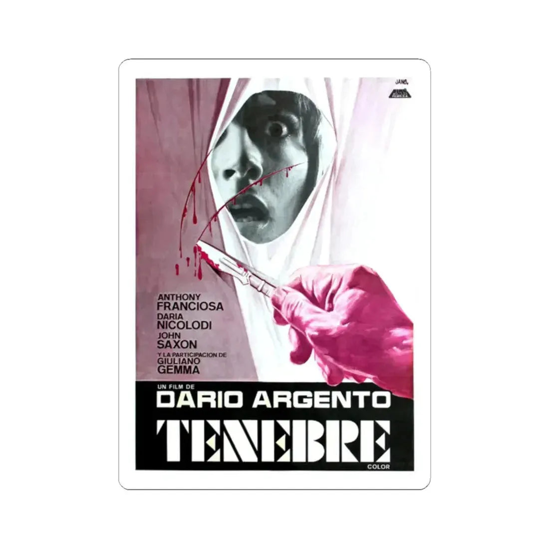 TENEBRE (2) 1982 Movie Poster - STICKER Vinyl Kiss-Cut Decal 2 Inch White - The Sticker Space