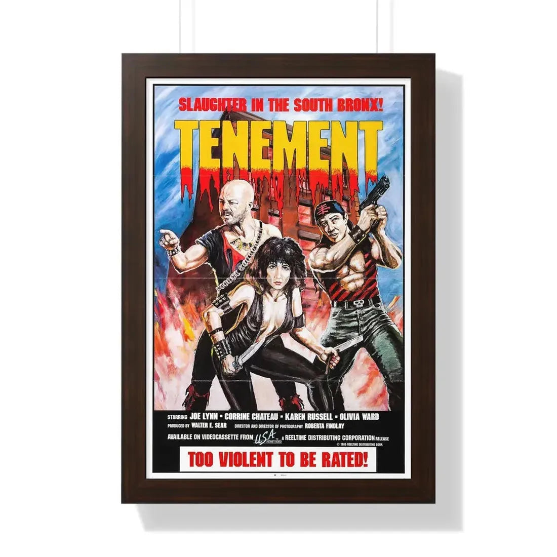 TENEMENT (GAME OF SURVIVAL) 1985 - Framed Movie Poster 16″ x 24″ Walnut - The Sticker Space
