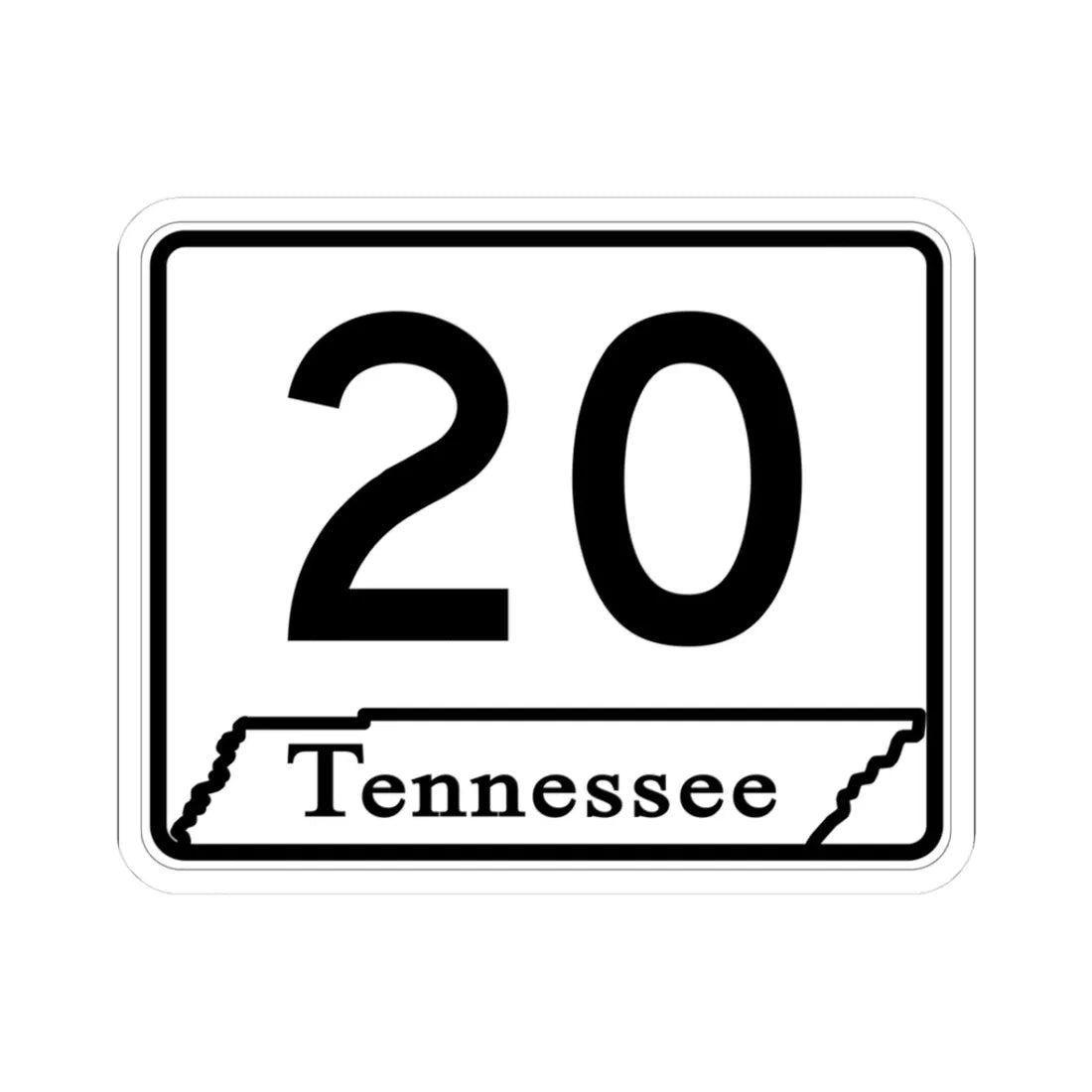 Tennessee 20 (Tennessee) (Road Sign) STICKER Vinyl Kiss-Cut Decal 3 Inch White - The Sticker Space