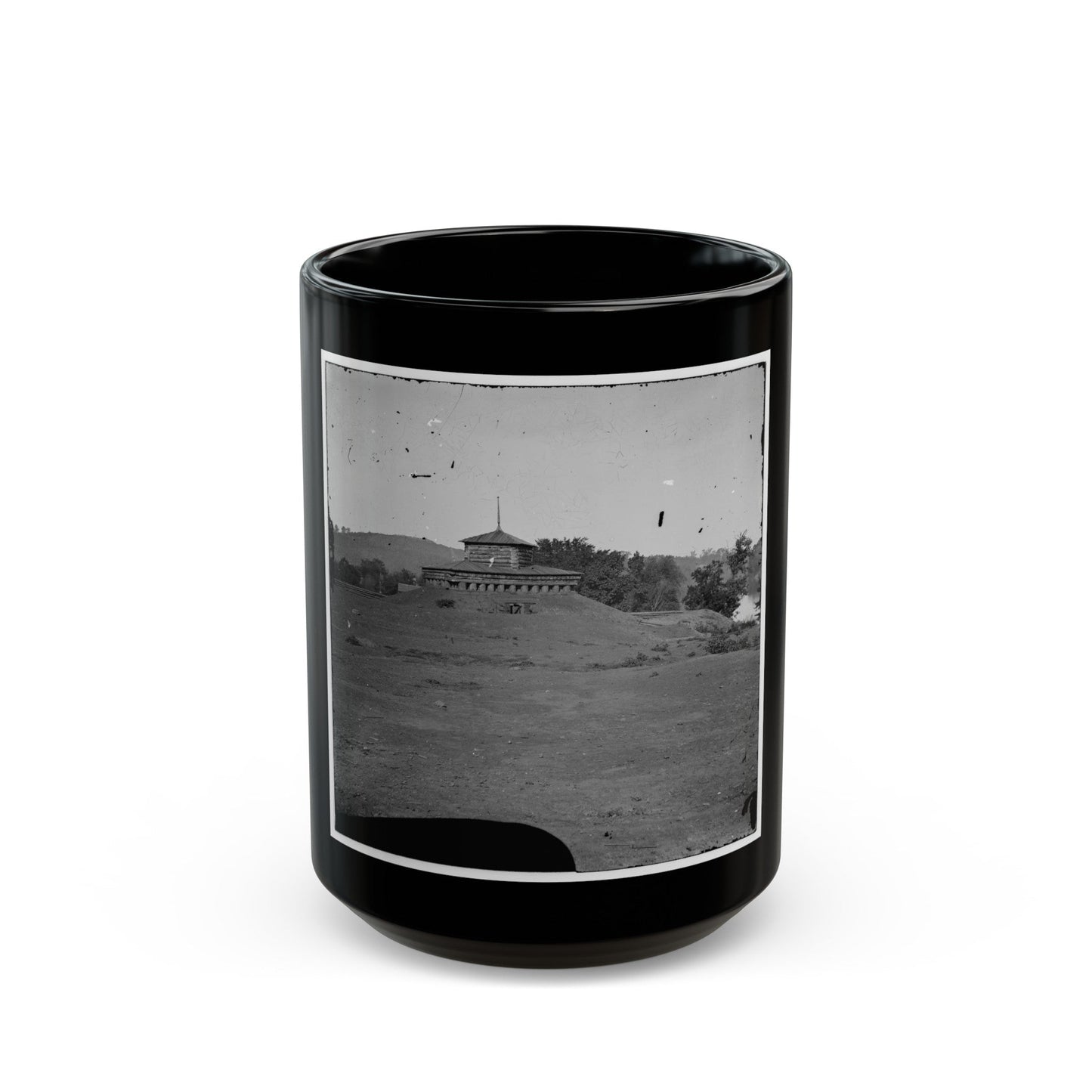 Tennessee River. Blockhouse On The Bank (U.S. Civil War) Black Coffee Mug-15oz-The Sticker Space