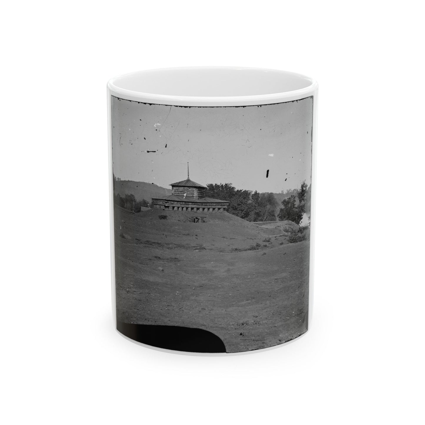 Tennessee River. Blockhouse On The Bank (U.S. Civil War) White Coffee Mug-11oz-The Sticker Space