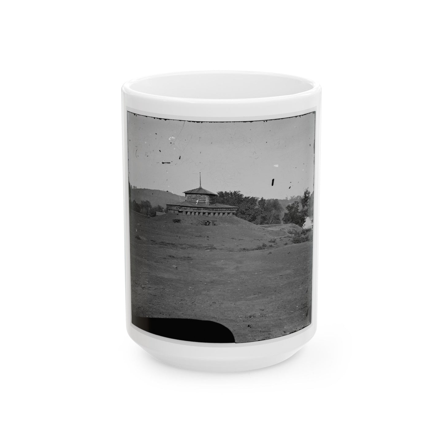 Tennessee River. Blockhouse On The Bank (U.S. Civil War) White Coffee Mug-15oz-The Sticker Space