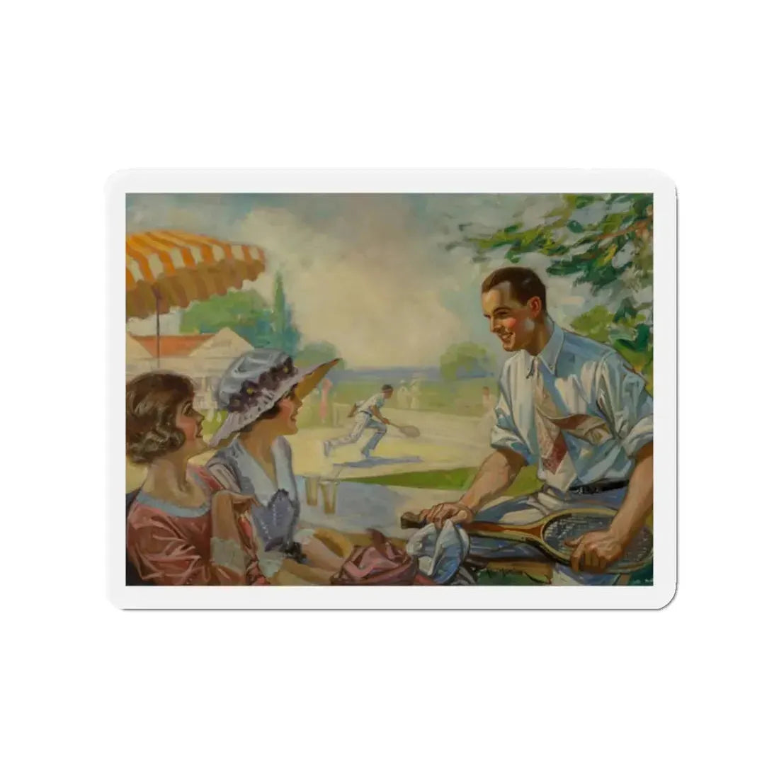 Tennis Filled Afternoon (Magazine Illustration) Refrigerator Magnet 2 Inch Die-Cut - The Sticker Space