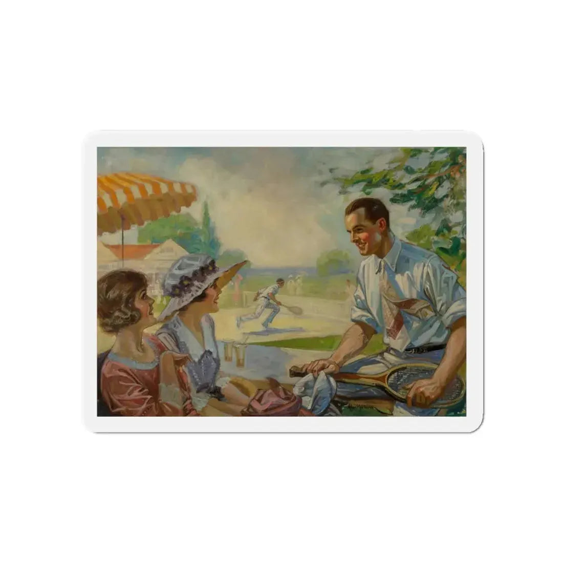 Tennis Filled Afternoon (Magazine Illustration) Refrigerator Magnet 3 Inch Die-Cut - The Sticker Space