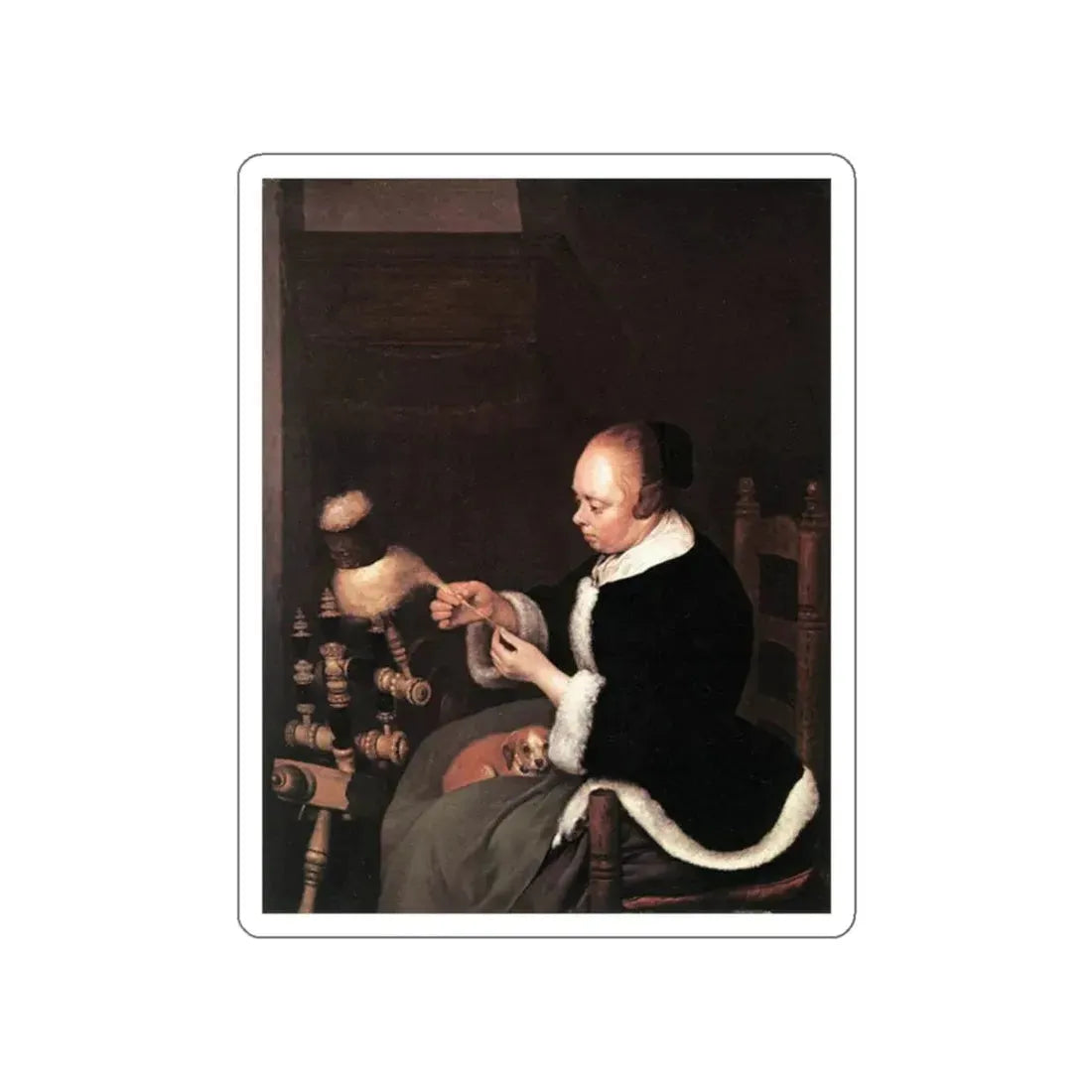 TERBORCH, Gerard - A Woman Spinning (Artwork) STICKER Vinyl Die-Cut Decal White Die-Cut 2 Inch - The Sticker Space