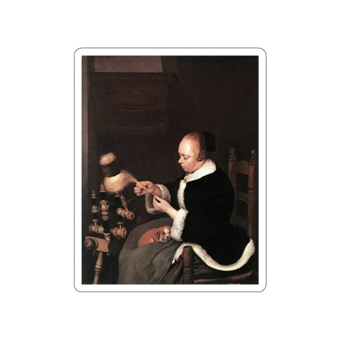 TERBORCH, Gerard - A Woman Spinning (Artwork) STICKER Vinyl Die-Cut Decal White Die-Cut 3 Inch - The Sticker Space