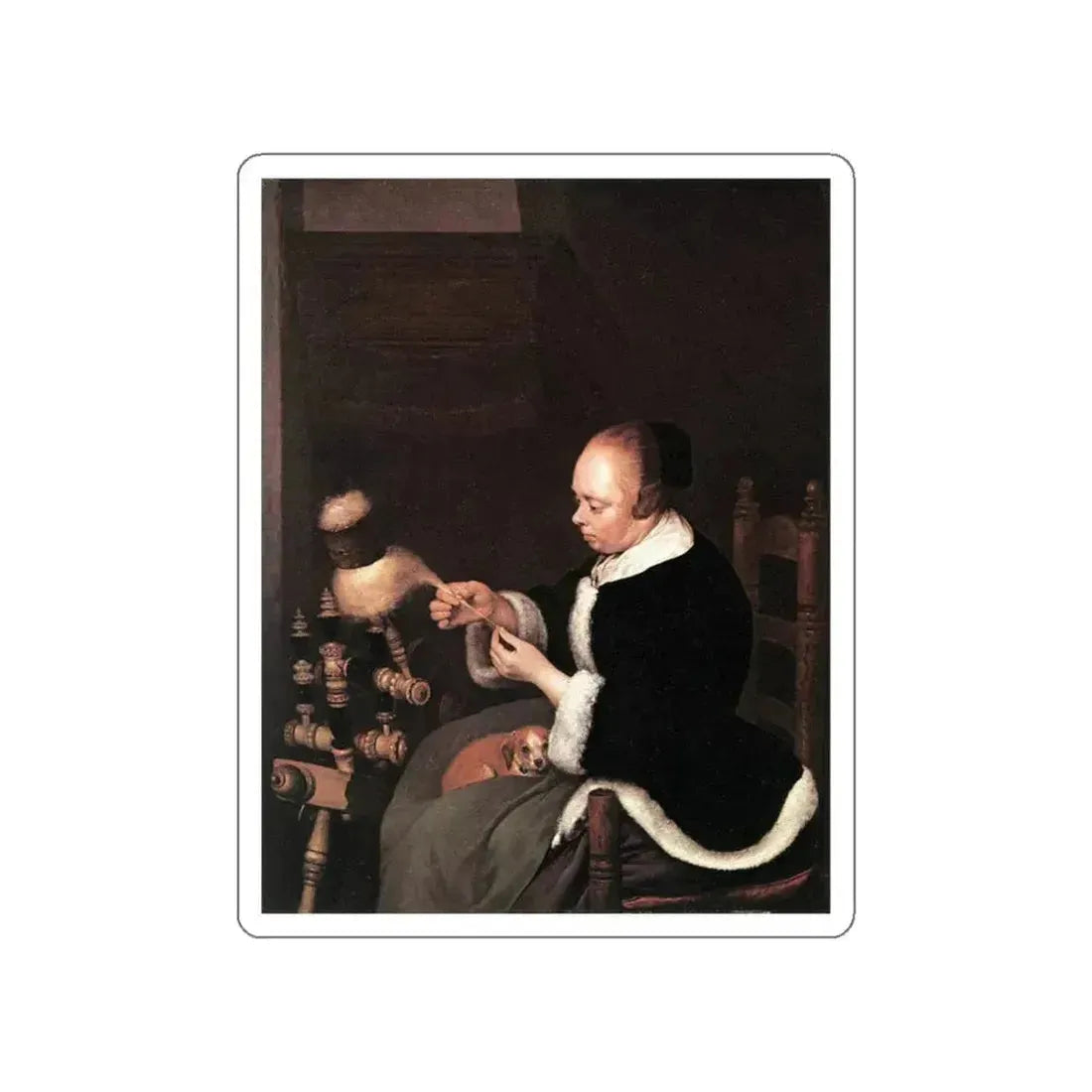 TERBORCH, Gerard - A Woman Spinning (Artwork) STICKER Vinyl Die-Cut Decal White Die-Cut 5 Inch - The Sticker Space