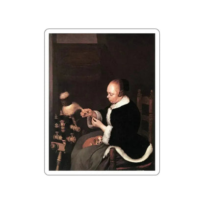 TERBORCH, Gerard - A Woman Spinning (Artwork) STICKER Vinyl Die-Cut Decal White Die-Cut 5 Inch - The Sticker Space