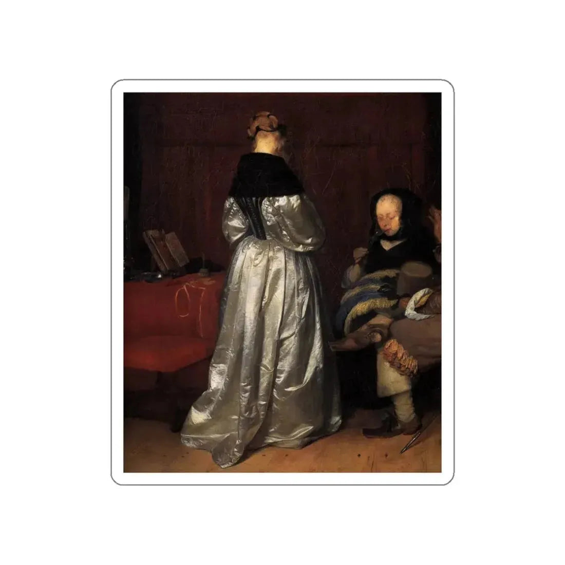 TERBORCH, Gerard - Paternal Admonition (detail) (Artwork) STICKER Vinyl Die-Cut Decal White Die-Cut 6 Inch - The Sticker Space