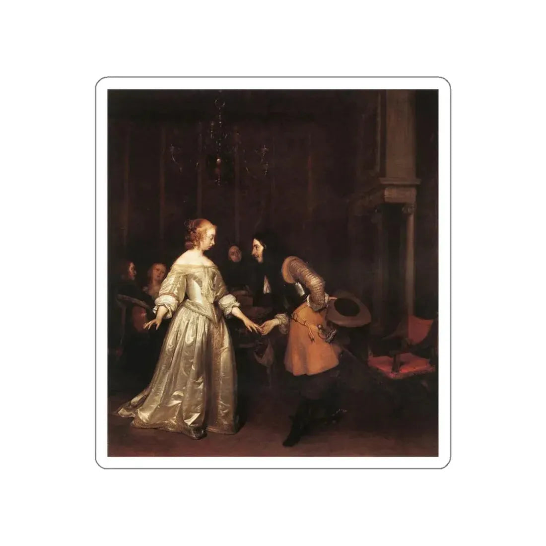 TERBORCH, Gerard - The Dancing Couple (Artwork) STICKER Vinyl Die-Cut Decal White Die-Cut 5 Inch - The Sticker Space