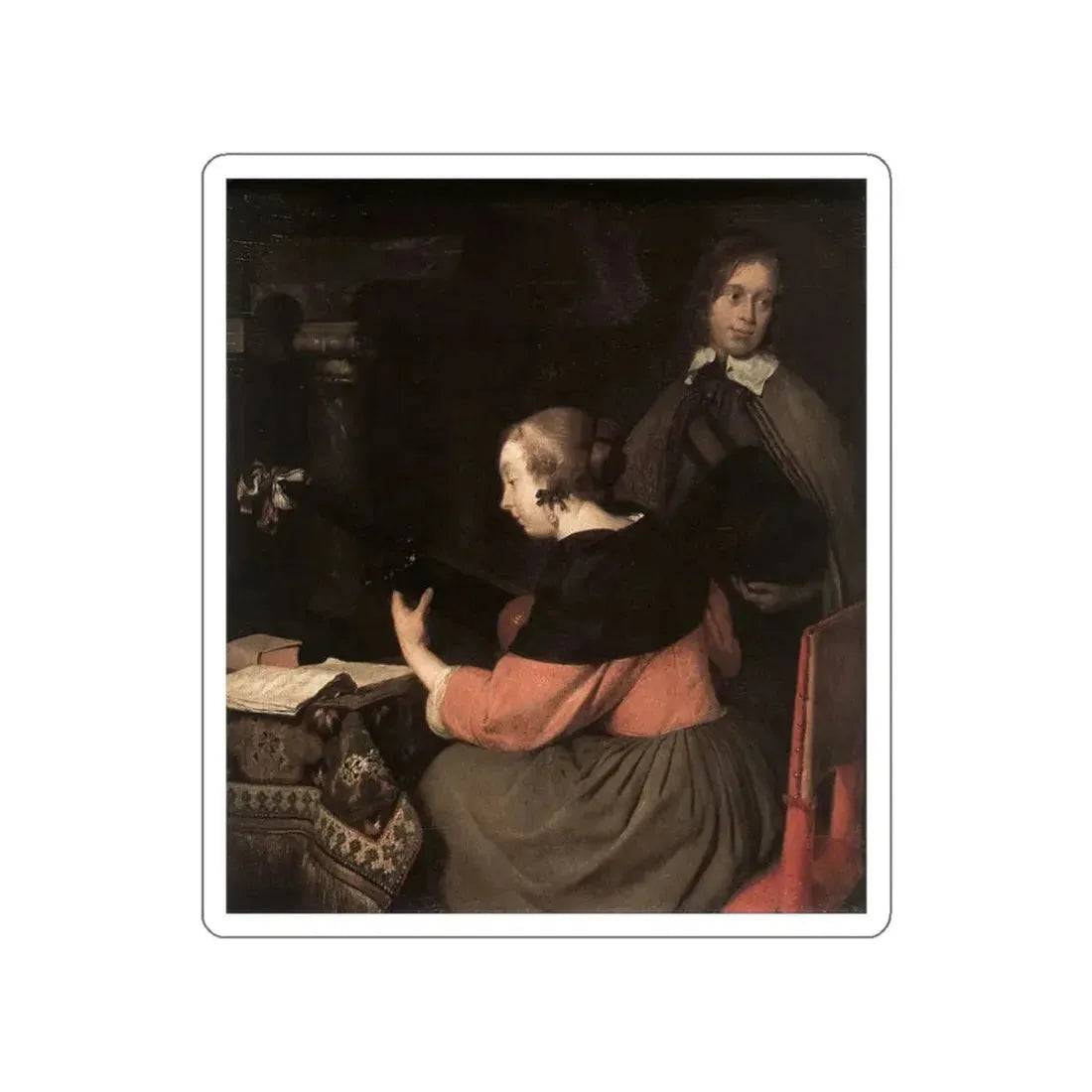 TERBORCH, Gerard - The Lute Player (Artwork) STICKER Vinyl Die-Cut Decal White Die-Cut 3 Inch - The Sticker Space
