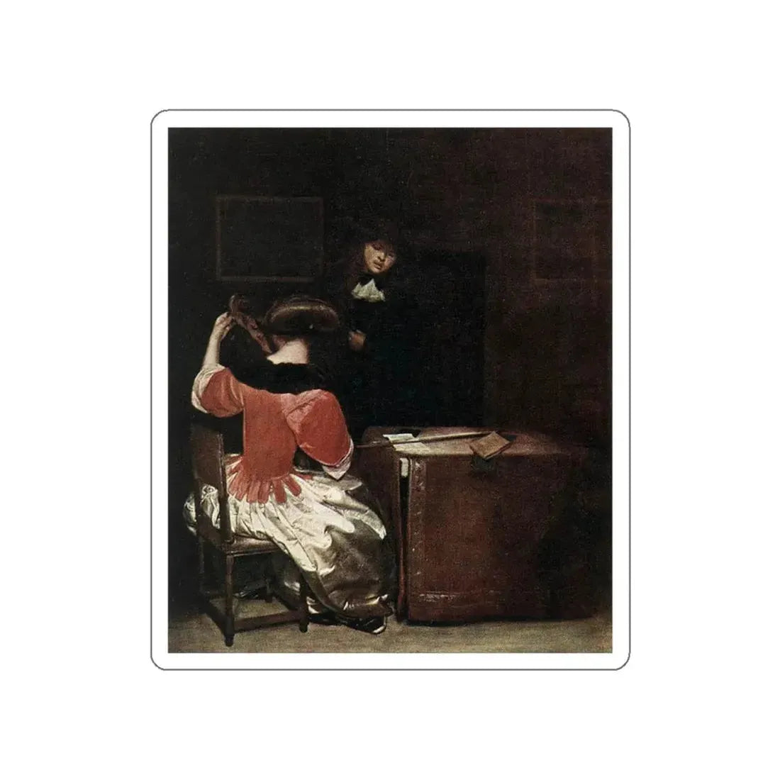 TERBORCH, Gerard - The Music Lesson (Artwork) STICKER Vinyl Die-Cut Decal White Die-Cut 4 Inch - The Sticker Space