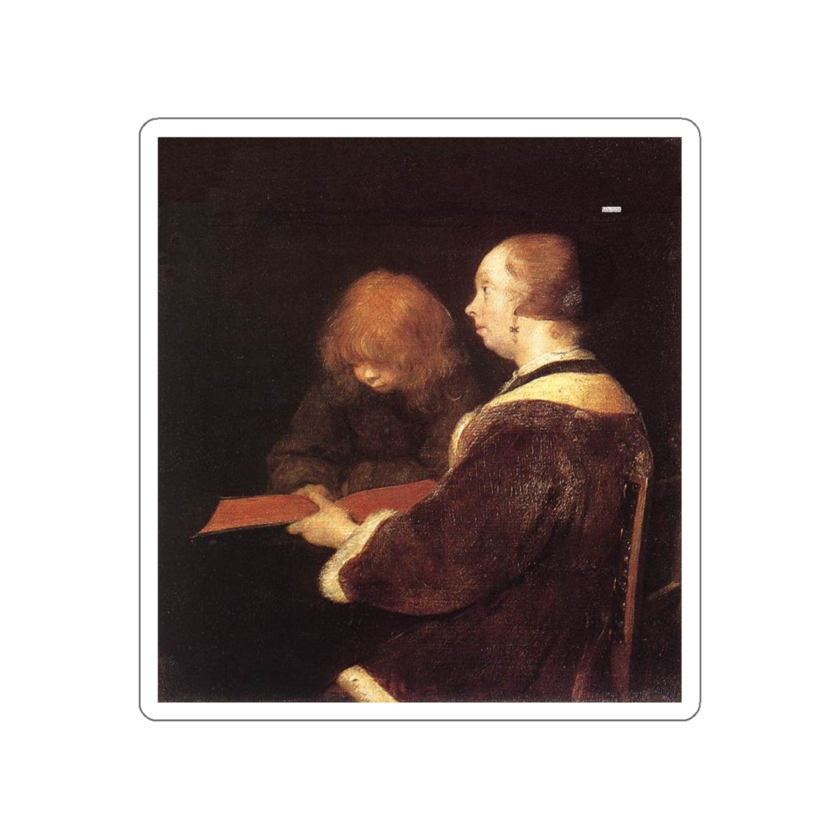 TERBORCH, Gerard - The Reading Lesson (Artwork) STICKER Vinyl Die-Cut Decal-White-The Sticker Space