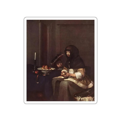 TERBORCH, Gerard - Woman Peeling Apple (Artwork) STICKER Vinyl Die-Cut Decal White Die-Cut 5 Inch - The Sticker Space