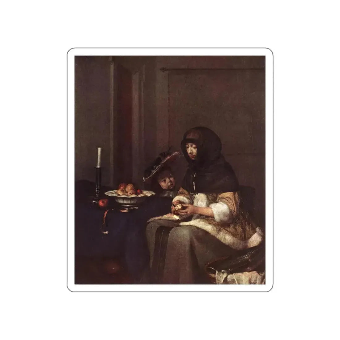 TERBORCH, Gerard - Woman Peeling Apple (Artwork) STICKER Vinyl Die-Cut Decal White Die-Cut 6 Inch - The Sticker Space