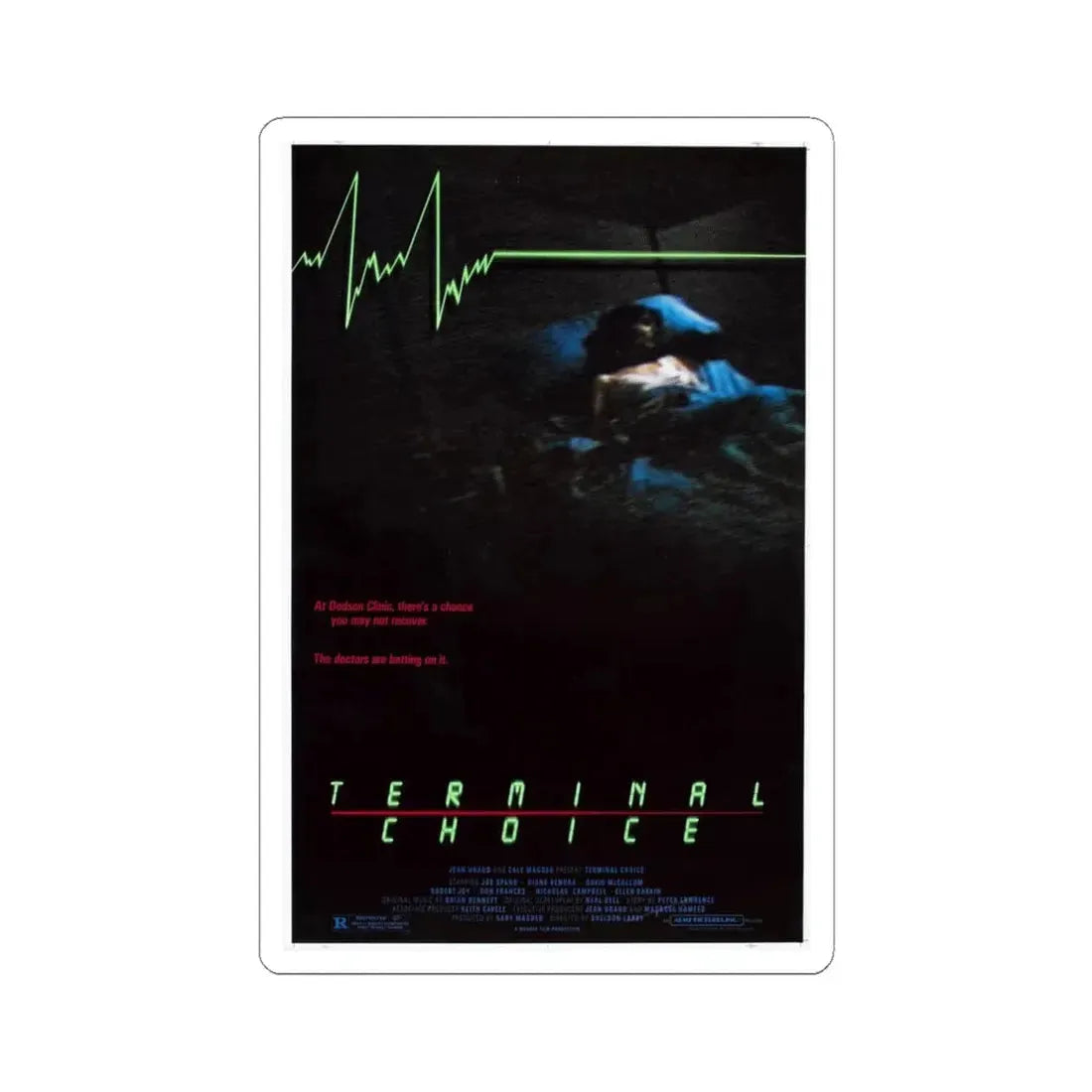 TERMINAL CHOICE (DEATHBED) 1985 Movie Poster - STICKER Vinyl Kiss-Cut Decal 4 Inch White - The Sticker Space