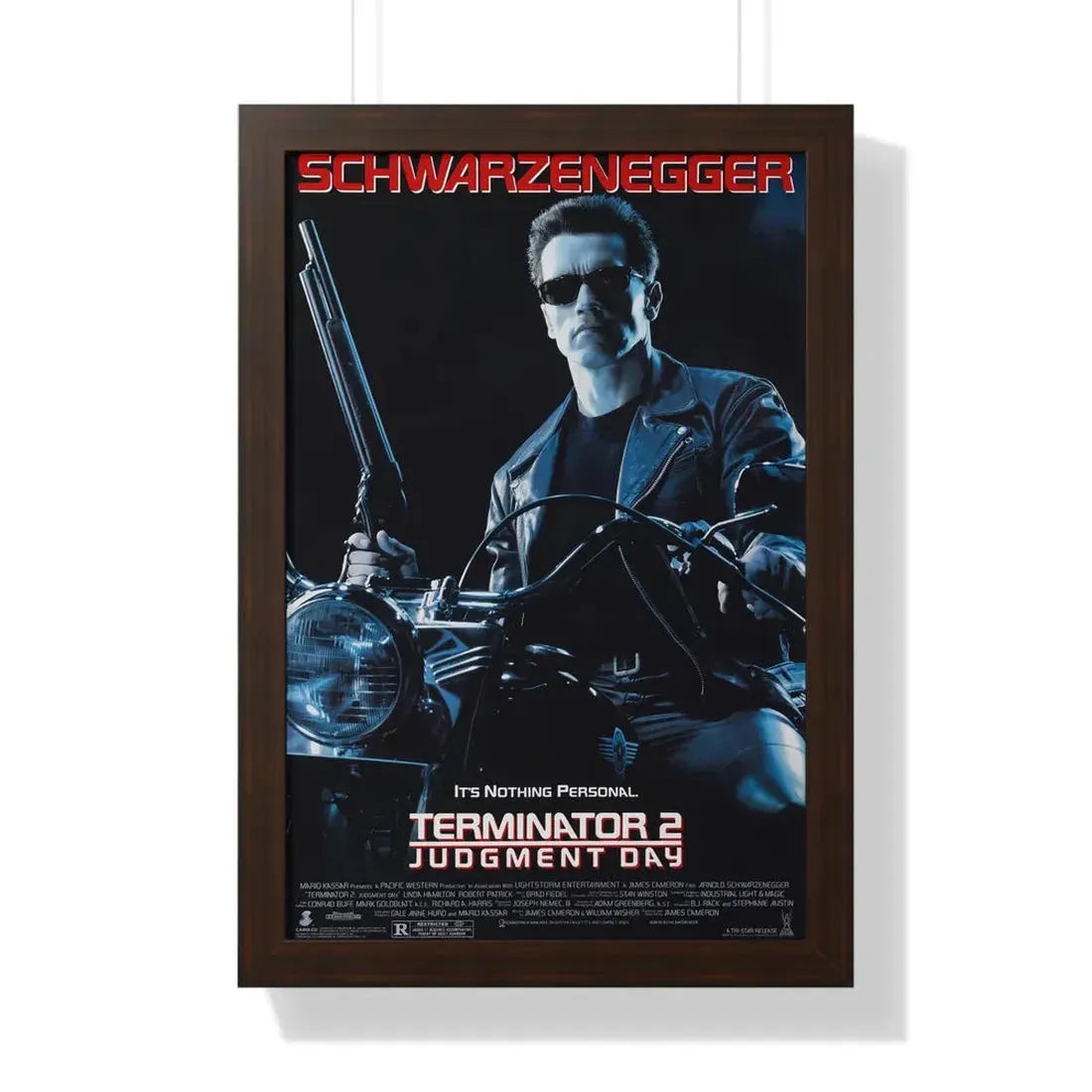 TERMINATOR 2 JUDGMENT DAY 1991 - Framed Movie Poster 16″ x 24″ Walnut - The Sticker Space