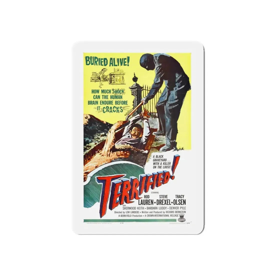 TERRIFIED 1962 Movie Poster - Refrigerator Magnet 3 Inch Die-Cut - The Sticker Space
