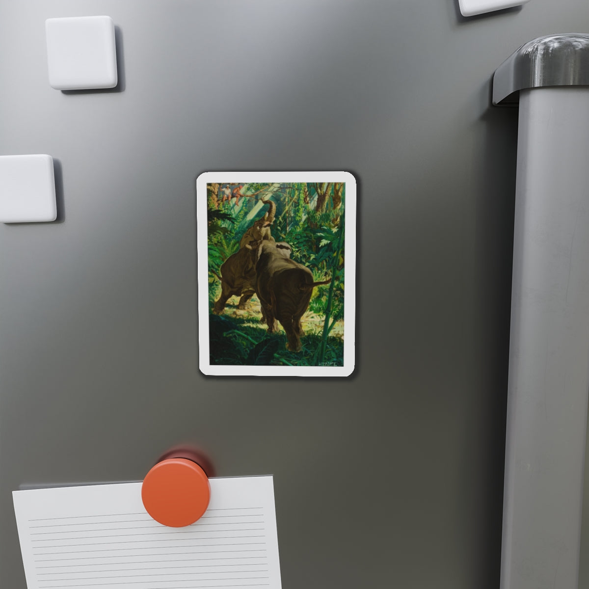 Territorial Elephants (Magazine Illustration) Refrigerator Magnet-The Sticker Space