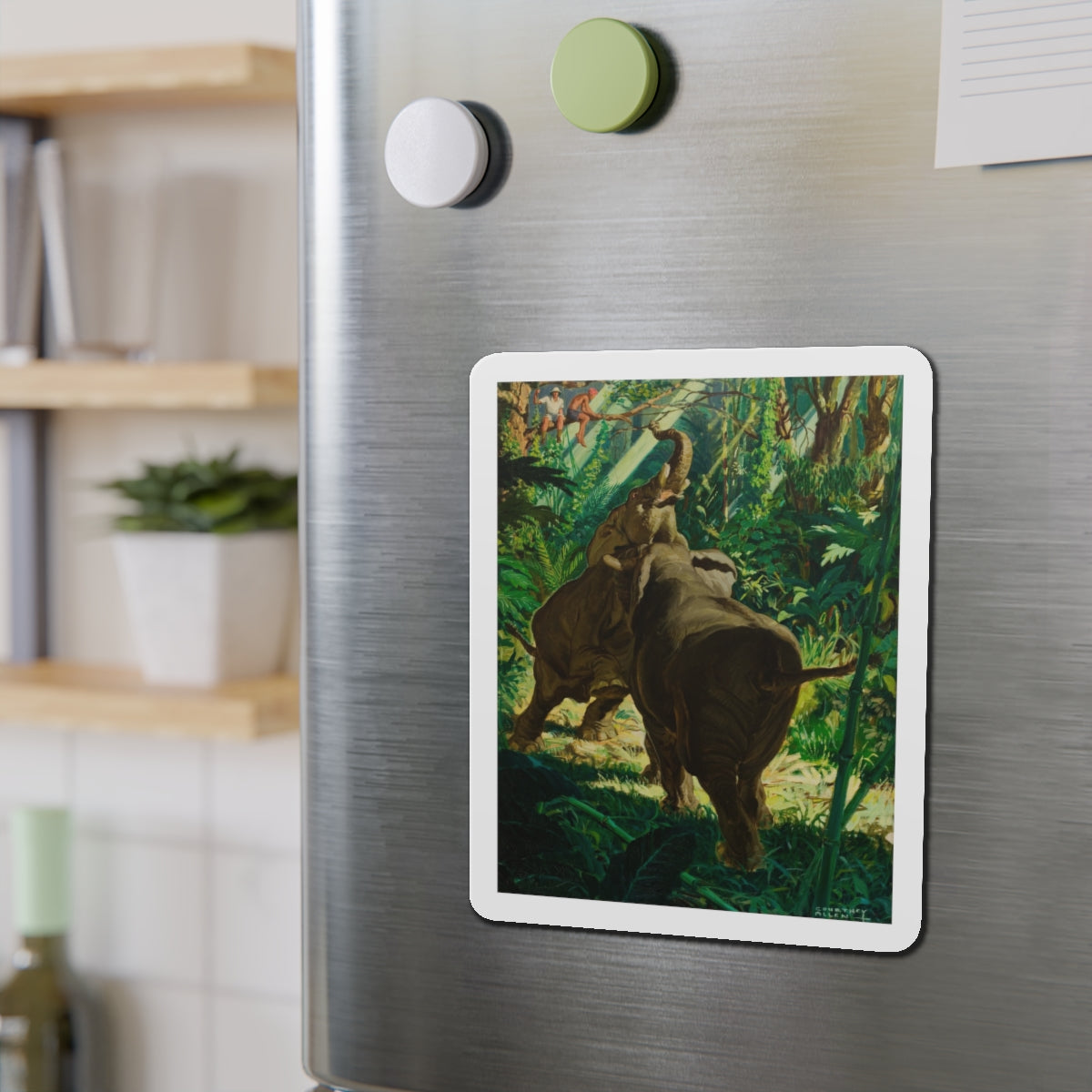 Territorial Elephants (Magazine Illustration) Refrigerator Magnet-The Sticker Space