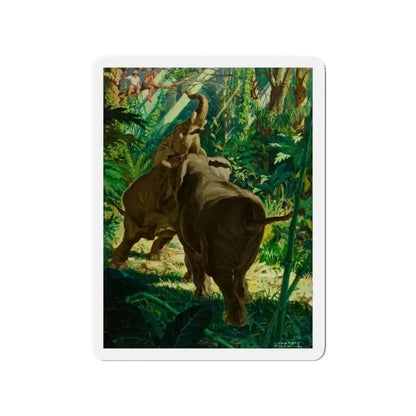 Territorial Elephants (Magazine Illustration) Refrigerator Magnet 3 Inch Die-Cut - The Sticker Space