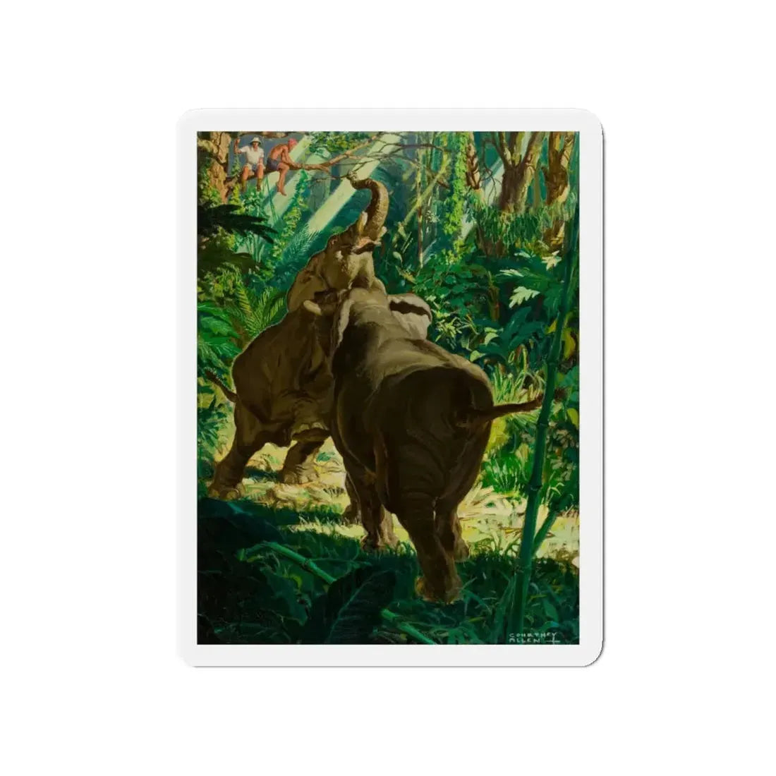 Territorial Elephants (Magazine Illustration) Refrigerator Magnet 4 Inch Die-Cut - The Sticker Space