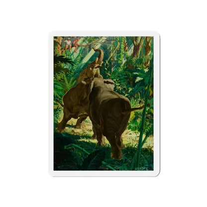 Territorial Elephants (Magazine Illustration) Refrigerator Magnet 5 Inch Die-Cut - The Sticker Space