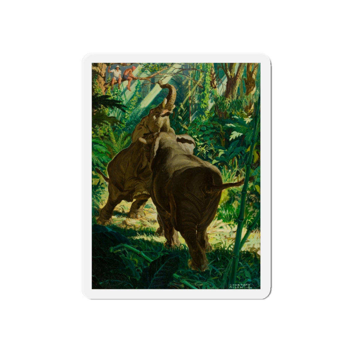 Territorial Elephants (Magazine Illustration) Refrigerator Magnet-6" × 6"-The Sticker Space