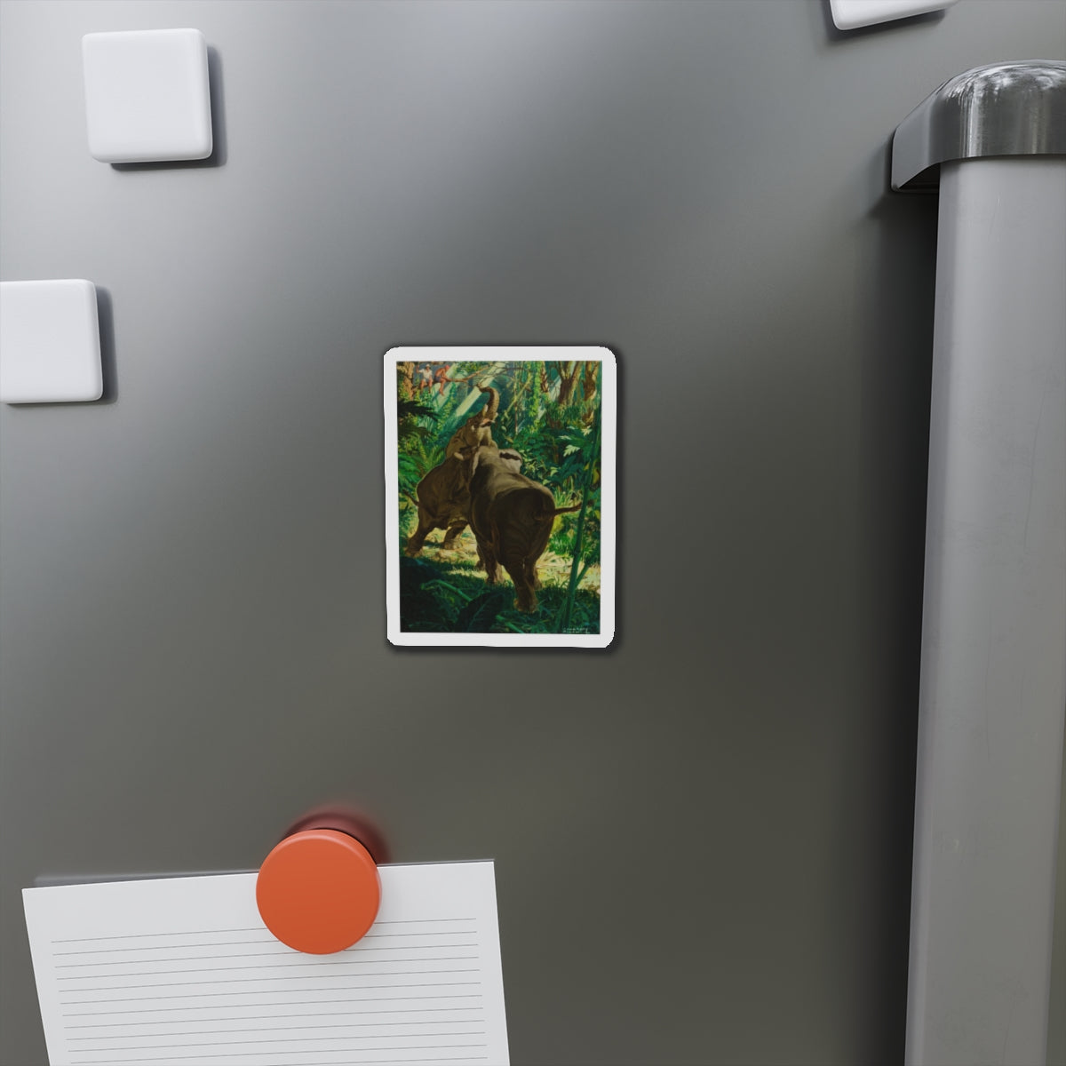 Territorial Elephants (Magazine Illustration) Refrigerator Magnet-The Sticker Space