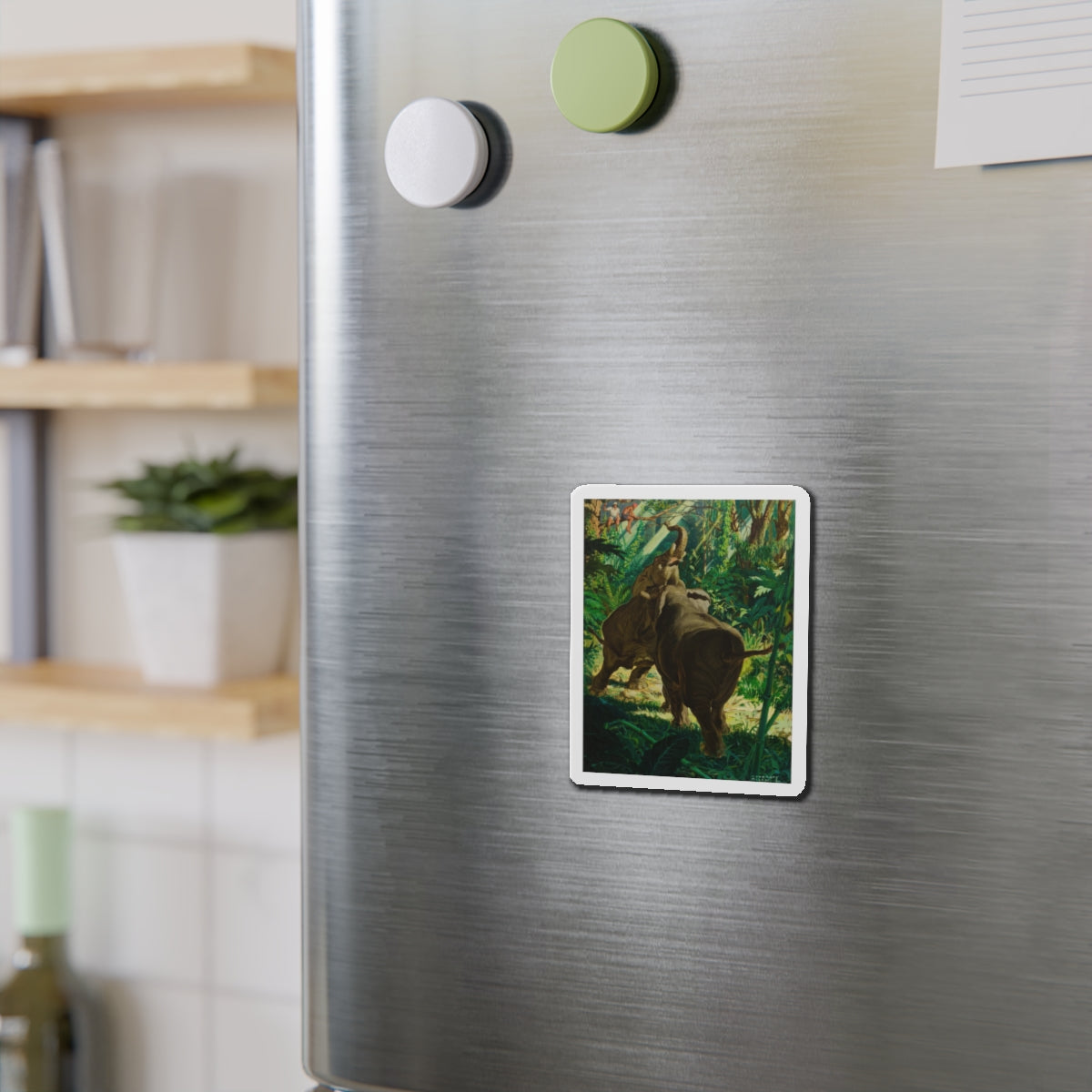 Territorial Elephants (Magazine Illustration) Refrigerator Magnet-The Sticker Space