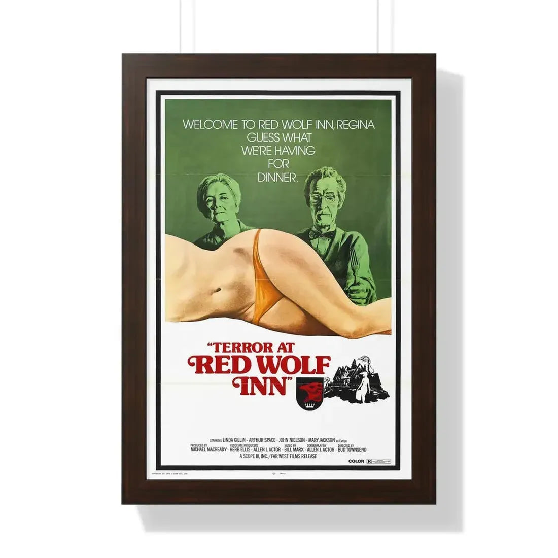 TERROR AT RED WOLF INN 1972 - Framed Movie Poster 16″ x 24″ Walnut - The Sticker Space