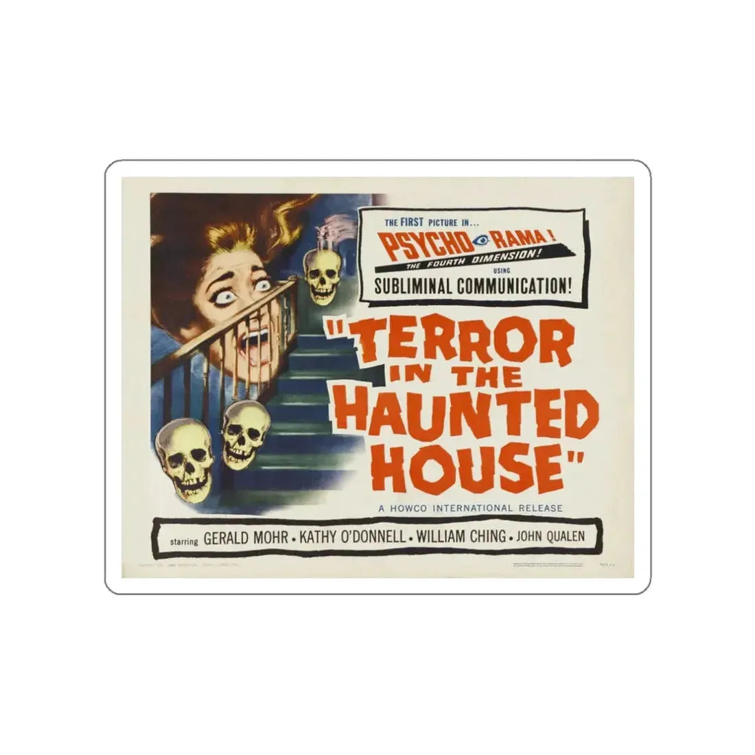 TERROR IN THE HAUNTED HOUSE (2) 1958 Movie Poster STICKER Vinyl Die-Cut Decal 3 Inch - The Sticker Space