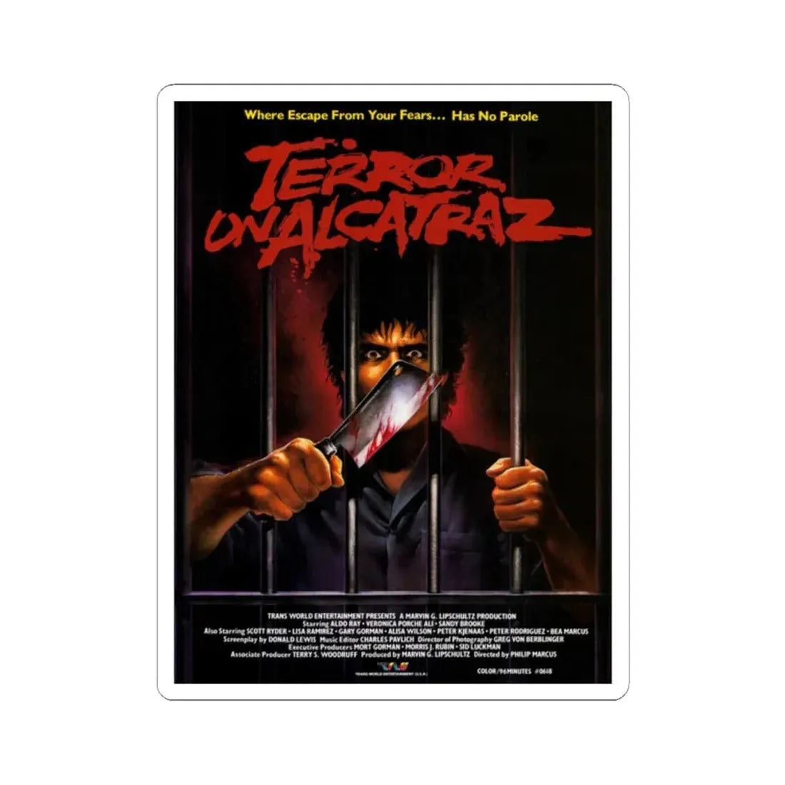 TERROR ON ALCATRAZ 1987 Movie Poster - STICKER Vinyl Kiss-Cut Decal 2 Inch White - The Sticker Space