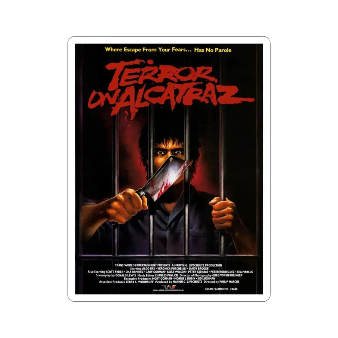 TERROR ON ALCATRAZ 1987 Movie Poster - STICKER Vinyl Kiss-Cut Decal 4 Inch White - The Sticker Space