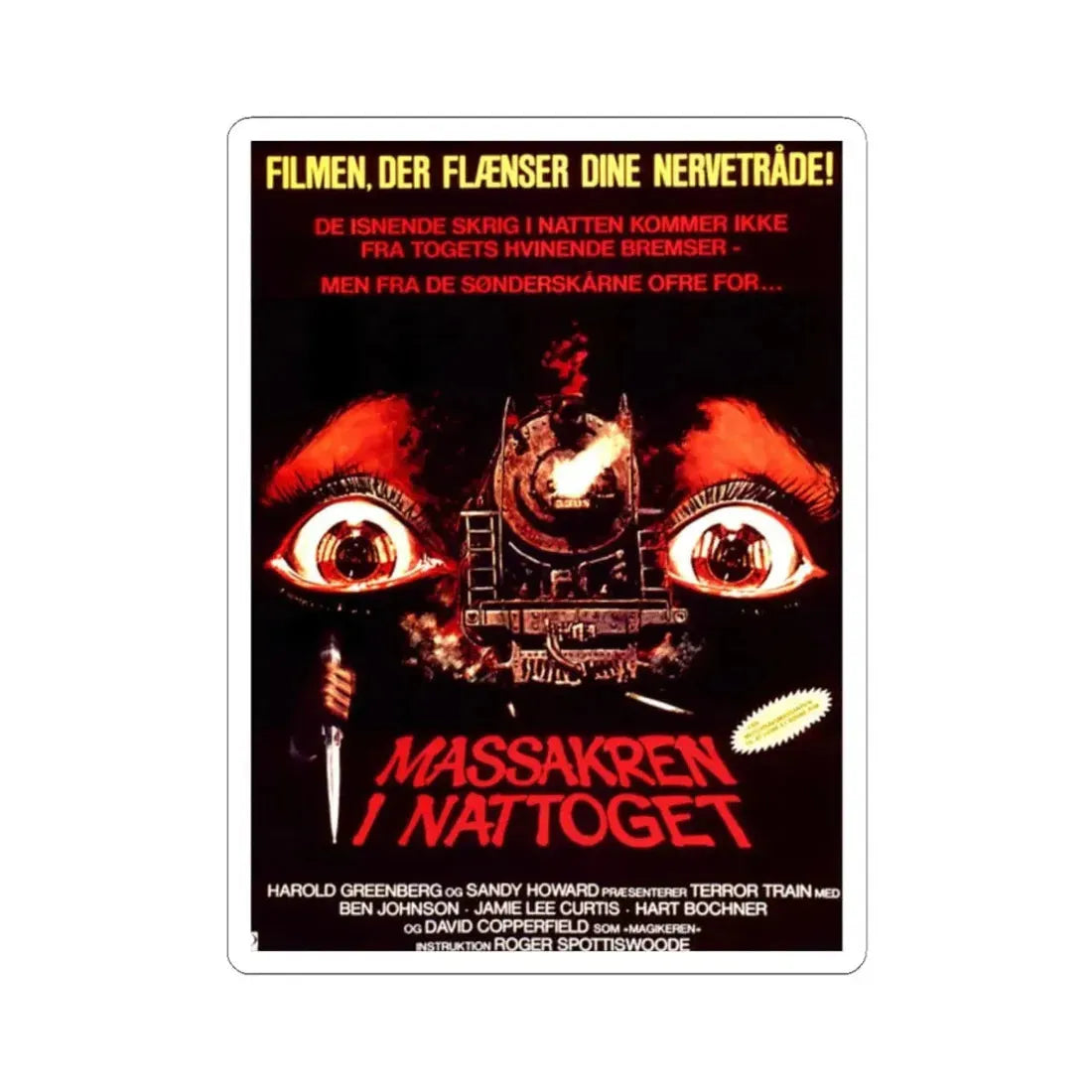TERROR TRAIN (DANISH) 1980 Movie Poster - STICKER Vinyl Kiss-Cut Decal 2 Inch White - The Sticker Space