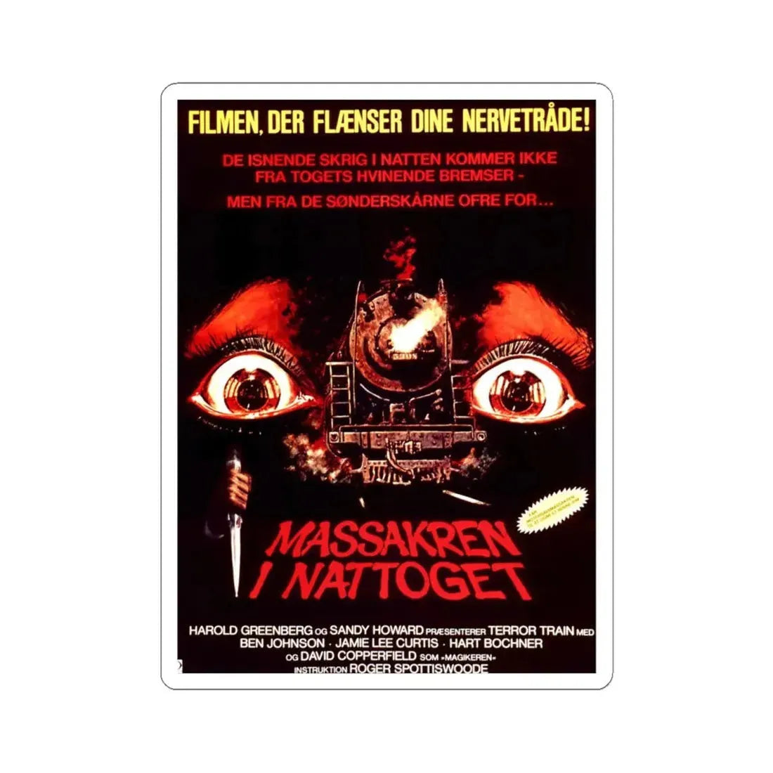 TERROR TRAIN (DANISH) 1980 Movie Poster - STICKER Vinyl Kiss-Cut Decal 4 Inch White - The Sticker Space