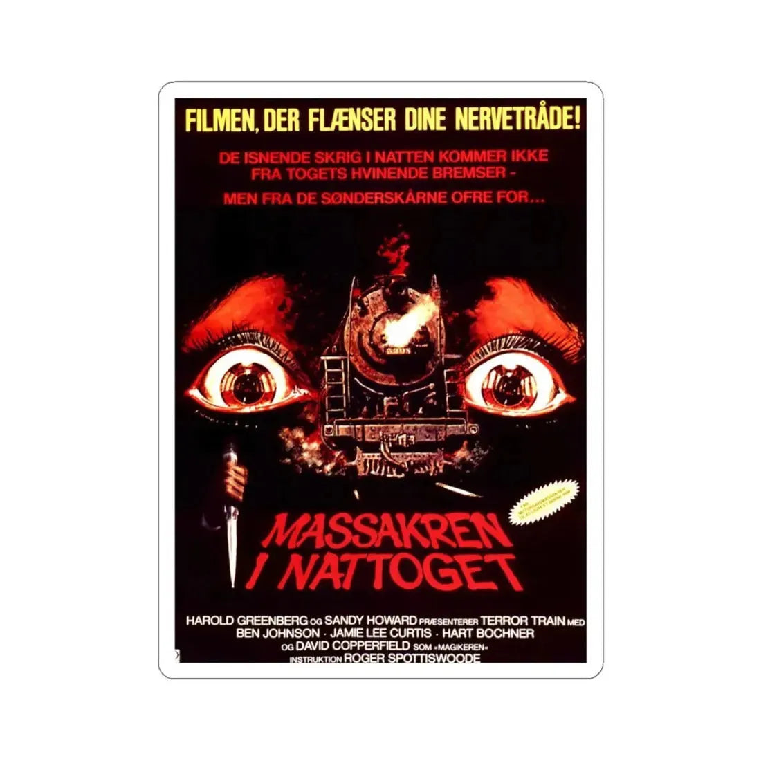 TERROR TRAIN (DANISH) 1980 Movie Poster - STICKER Vinyl Kiss-Cut Decal 6 Inch White - The Sticker Space
