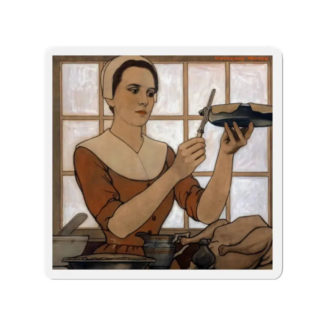 Thanksgiving, The Saturday Evening Post cover, November 18, 1905 (Magazine Illustration) Refrigerator Magnet 2 Inch Die-Cut - The Sticker Space