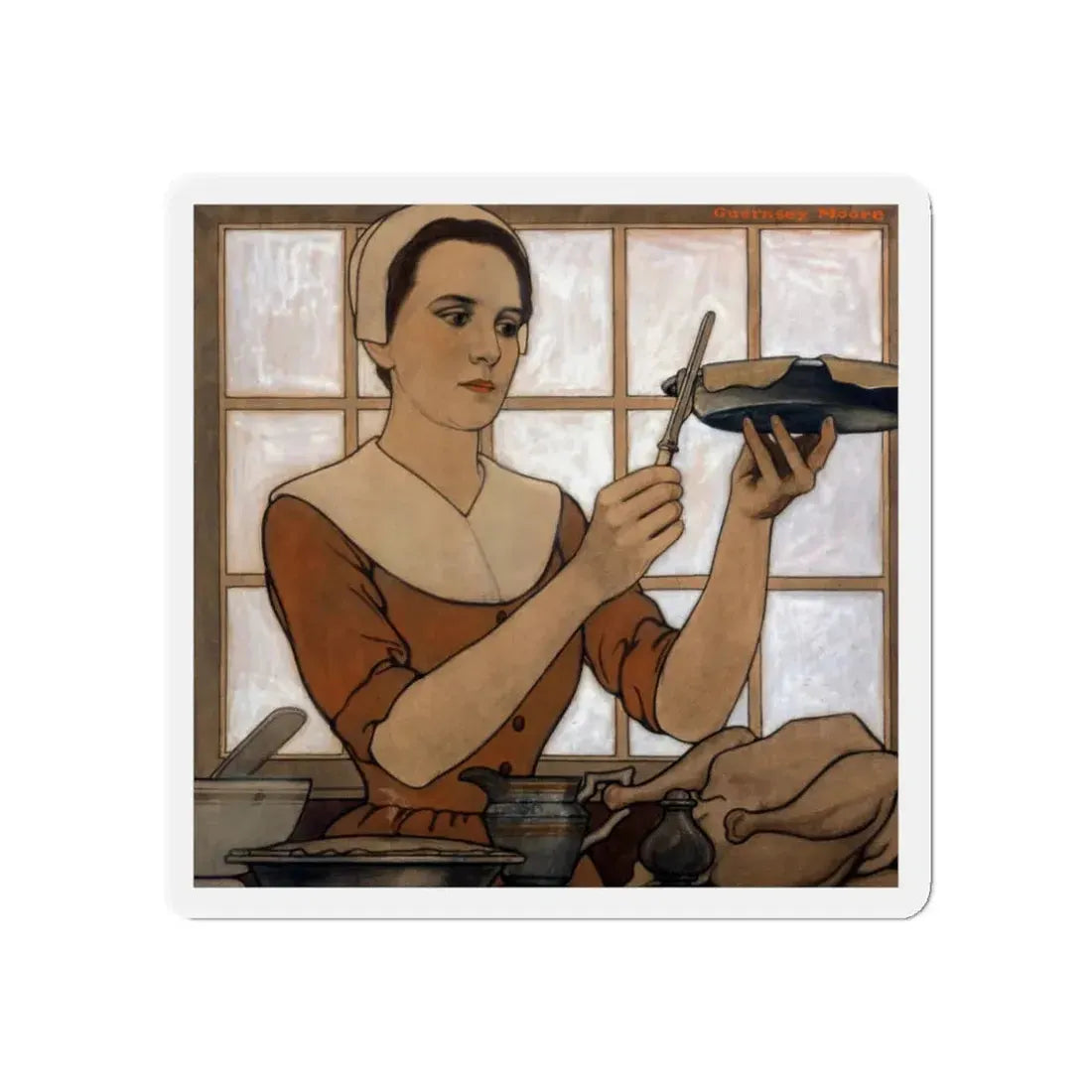 Thanksgiving, The Saturday Evening Post cover, November 18, 1905 (Magazine Illustration) Refrigerator Magnet 3 Inch Die-Cut - The Sticker Space