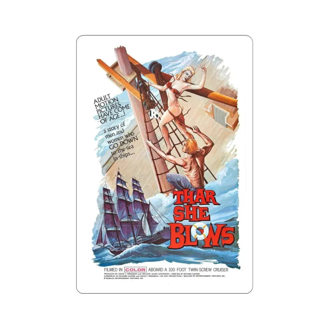 THAR SHE BLOWS 1968 Movie Poster - STICKER Vinyl Kiss-Cut Decal 4 Inch White - The Sticker Space