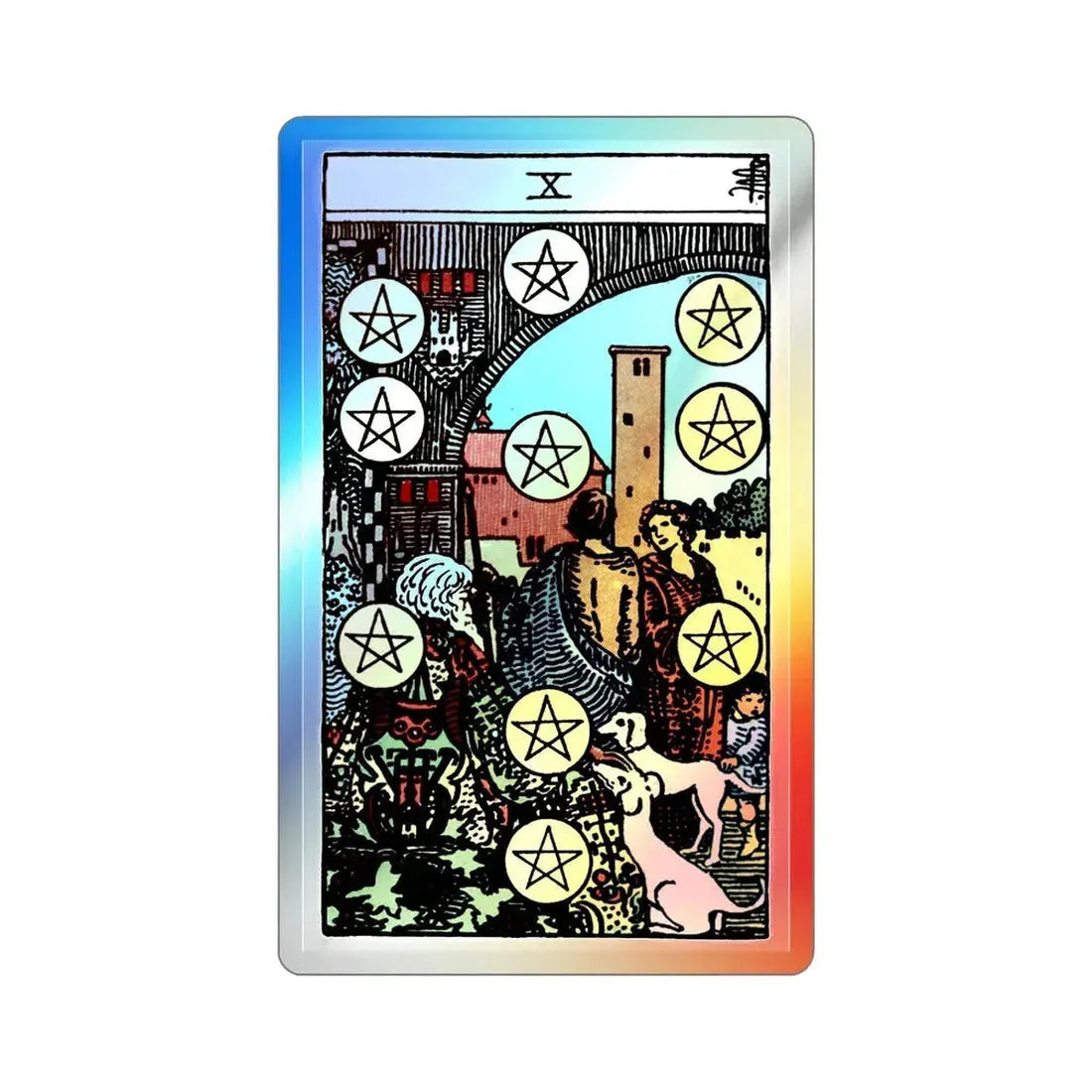 The 10 of Pentacles (Tarot Card) Holographic STICKER Die-Cut Vinyl Decal 2 Inch Holographic - The Sticker Space