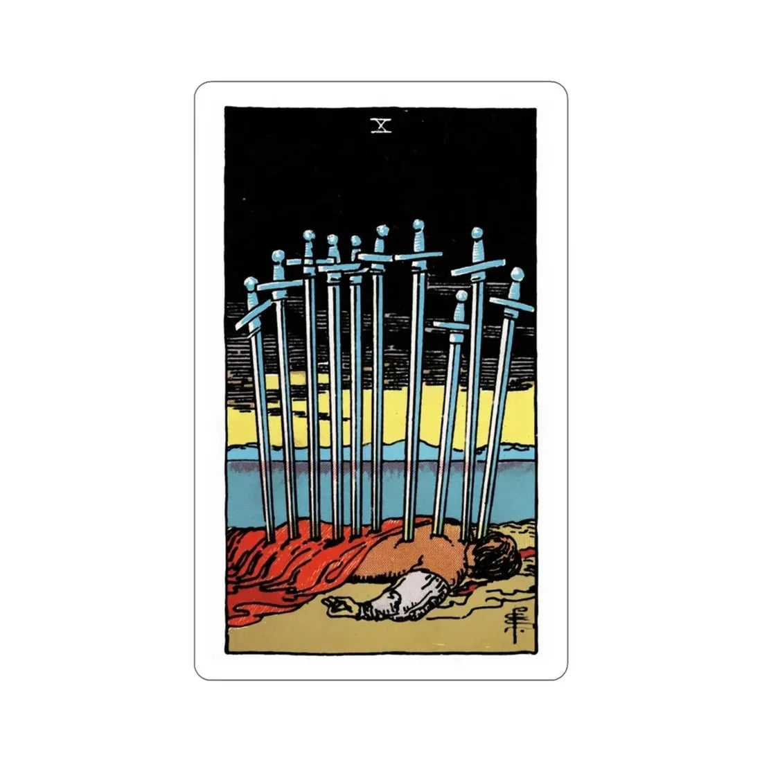 The 10 of Swords (Rider Waite Tarot Deck) STICKER Vinyl Die-Cut Decal 3 Inch - The Sticker Space