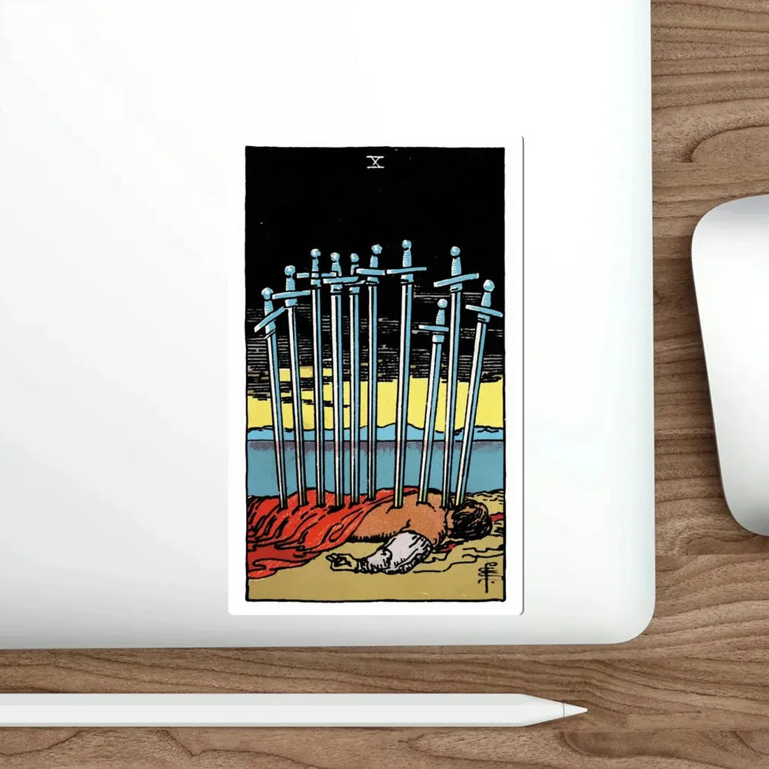 The 10 of Swords (Rider Waite Tarot Deck) STICKER Vinyl Die-Cut Decal - The Sticker Space