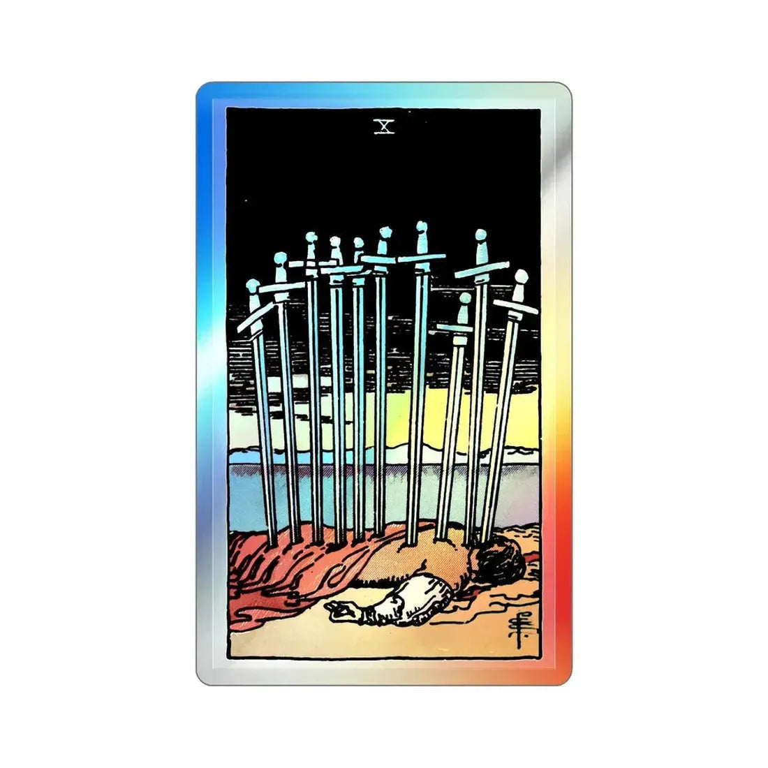 The 10 of Swords (Tarot Card) Holographic STICKER Die-Cut Vinyl Decal 4 Inch Holographic - The Sticker Space