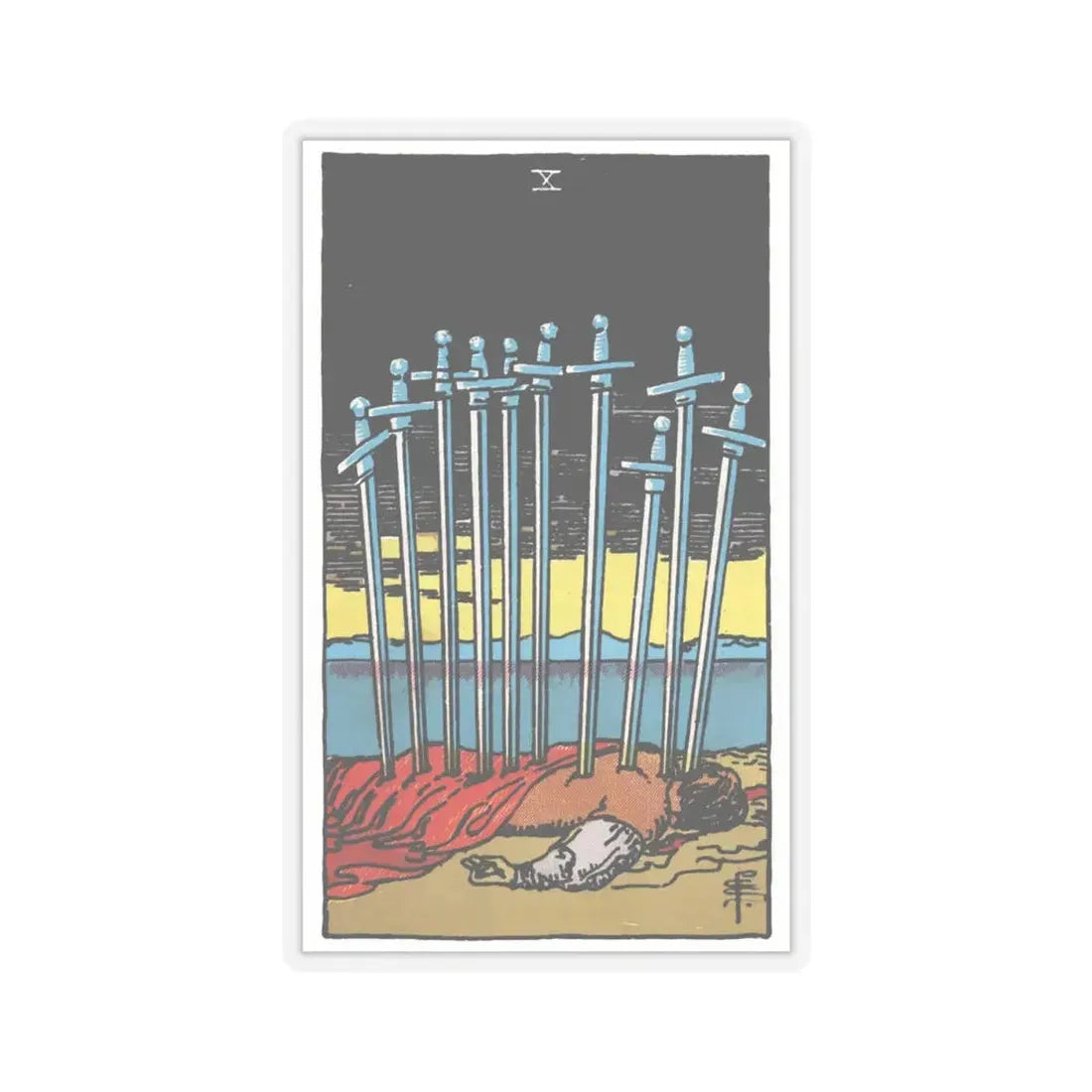 The 10 of Swords (Tarot Card) STICKER Vinyl Kiss-Cut Decal 4 Inch Transparent - The Sticker Space