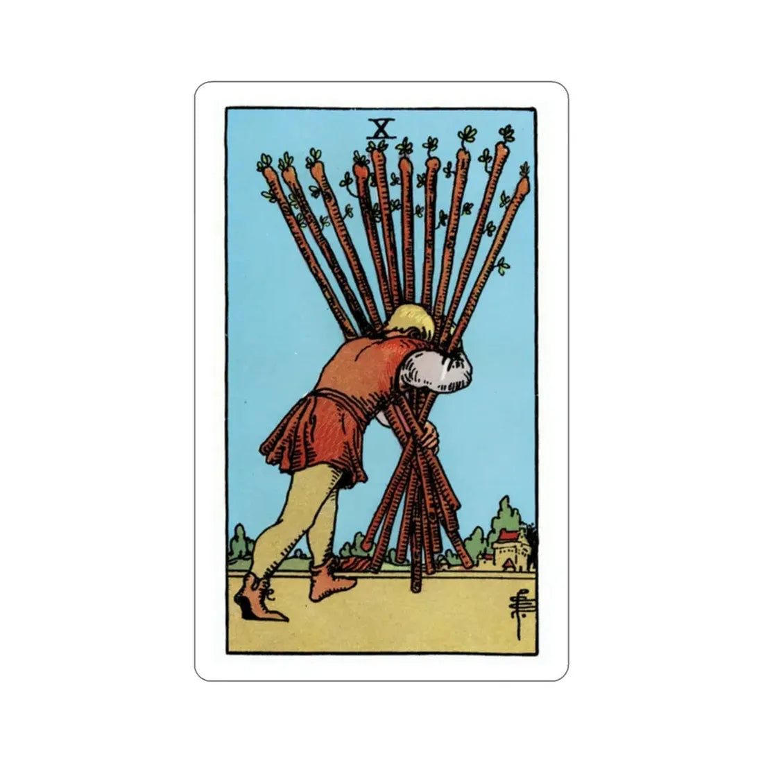 The 10 of Wands (Rider Waite Tarot Deck) STICKER Vinyl Die-Cut Decal 2 Inch - The Sticker Space