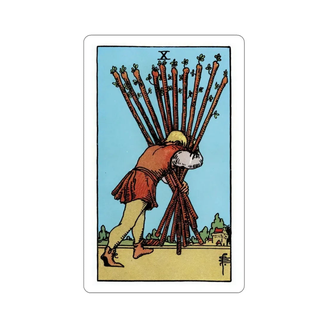 The 10 of Wands (Rider Waite Tarot Deck) STICKER Vinyl Die-Cut Decal 3 Inch - The Sticker Space