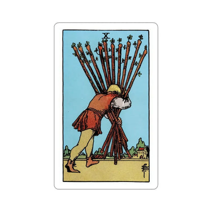 The 10 of Wands (Rider Waite Tarot Deck) STICKER Vinyl Die-Cut Decal 4 Inch - The Sticker Space