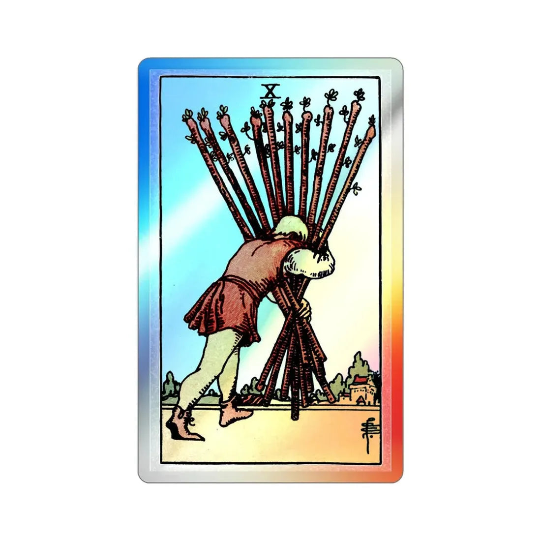 The 10 of Wands (Tarot Card) Holographic STICKER Die-Cut Vinyl Decal 2 Inch Holographic - The Sticker Space